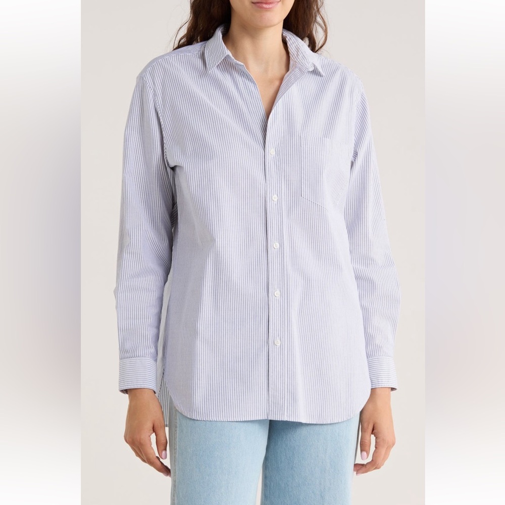 Frank & Eileen Light Blue and White Pinstripe Button-Up Shirt